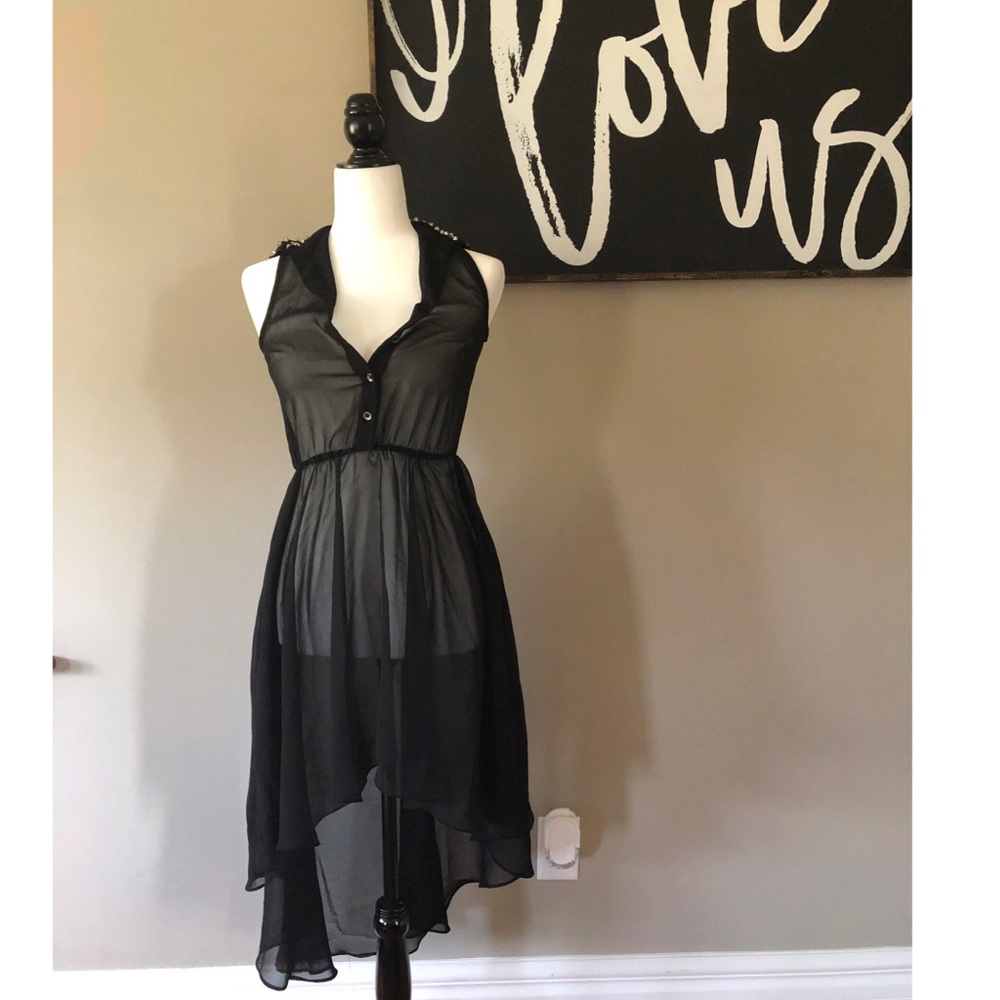 DEX high low sheer dress with studded collar - Picture 1 of 9